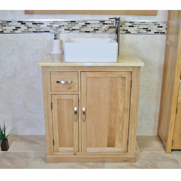 Belfry Bathroom Demarco Solid Oak 750mm Free-Standing Vanity Unit ...